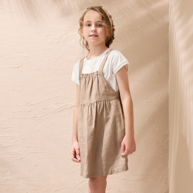 PIPPY百搭兩件式氣質抽縐棉質彈性吊帶裙 卡其/棕