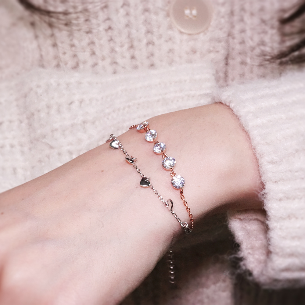 限量 清晨的露珠 雙層手鍊 925純銀手鍊 鍍玫瑰金 女生手鍊