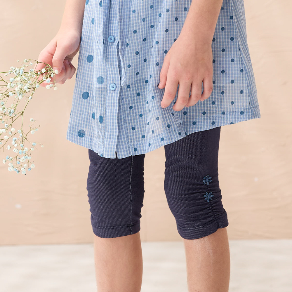 PIPPY百搭休閒棉質彈性抽皺蕾絲花緊身內搭長褲 米白/粉/棕/藍