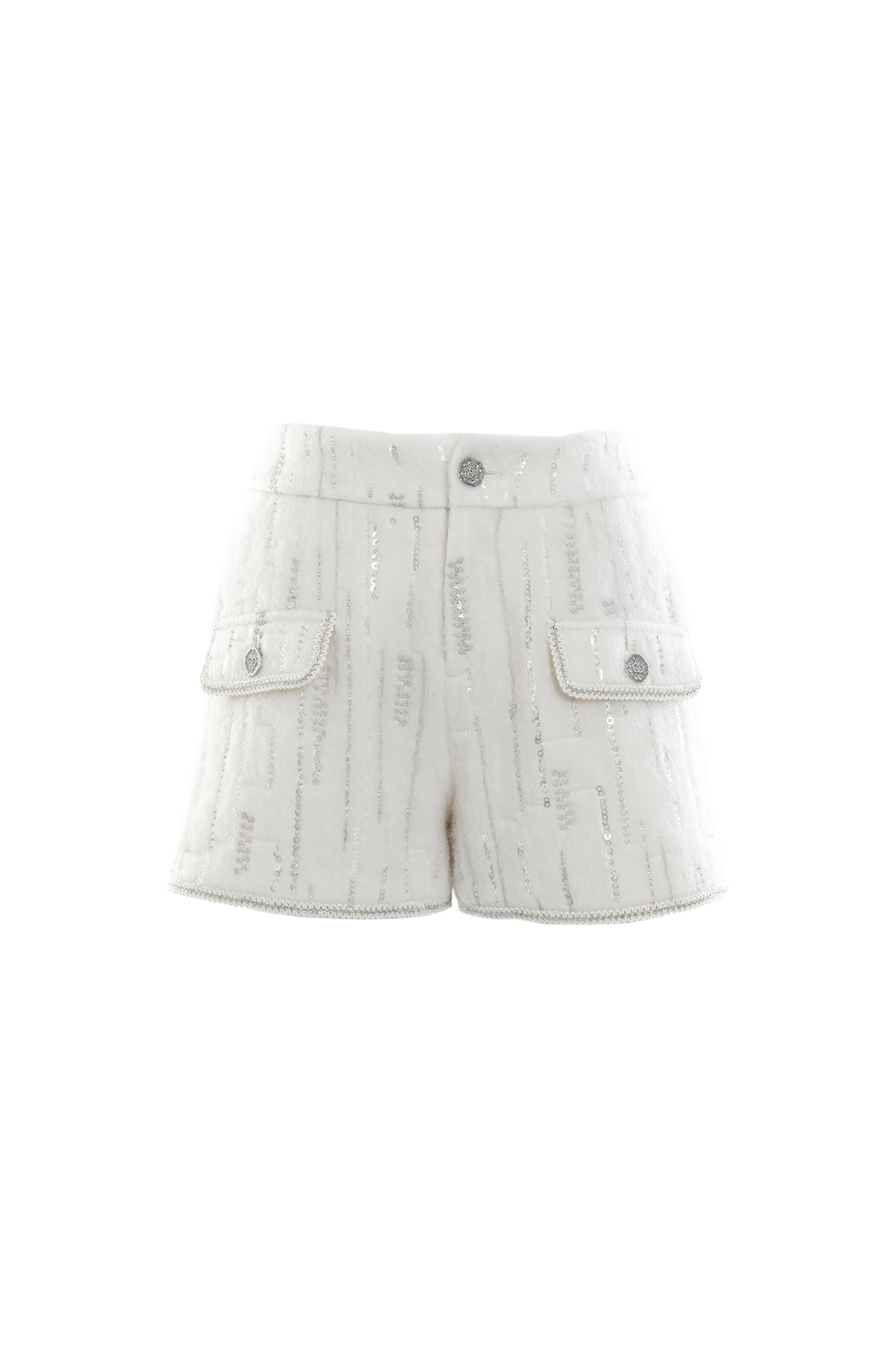 BC15108B1 靜白花呢亮絲編織高腰短褲