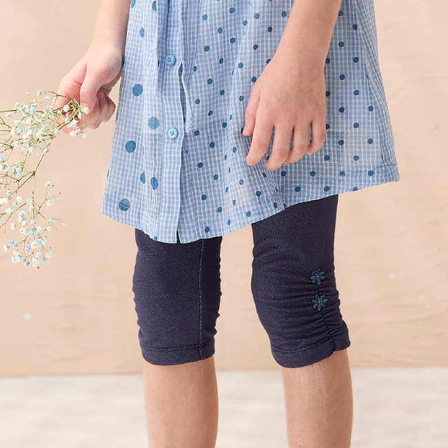 PIPPY百搭休閒棉質彈性抽皺蕾絲花緊身長褲 米白/粉/棕/藍