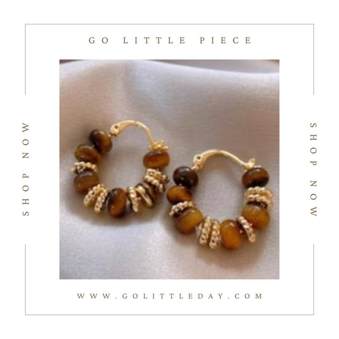 Go Little Piece 韓國 復古設計 虎眼石圈圈耳環 (逢星期日截單後14-21個工作天發貨) - 109