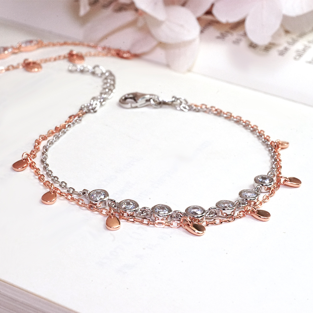 限量 依戀的溫度 雙層手鍊 925純銀手鍊 鍍玫瑰金 女生手鍊