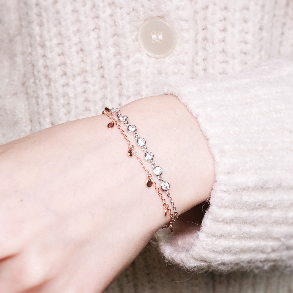 限量 依戀的溫度 雙層手鍊 925純銀手鍊 鍍玫瑰金 女生手鍊