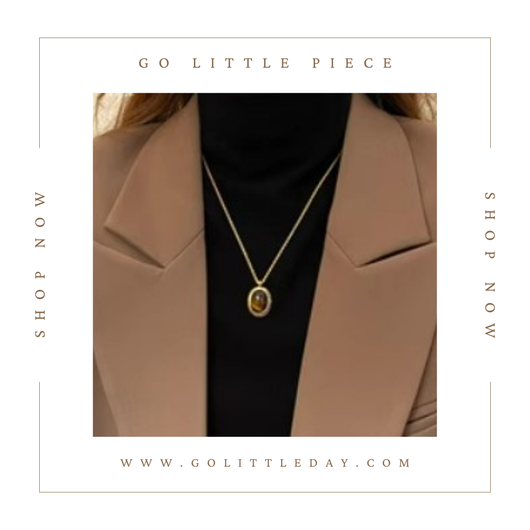 Go Little Piece 韓國 復古設計 橢圓虎眼石項鍊 (逢星期日截單後14-21個工作天發貨) - 110