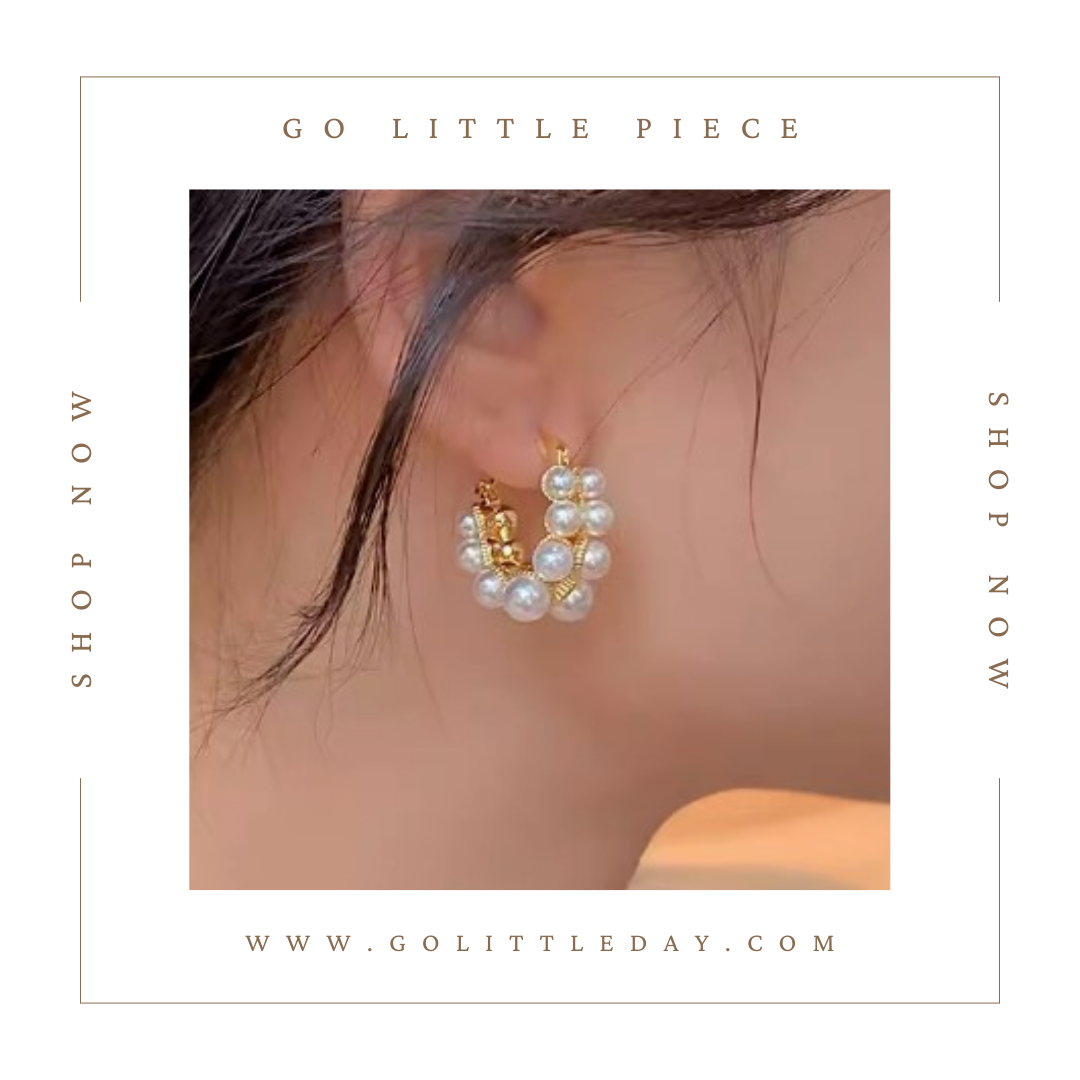 Go Little Piece 韓國 雙排珍珠 法式設計 圈圈耳環  (逢星期日截單後14-21個工作天發貨) - 116