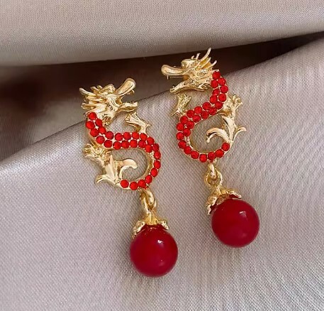 Go Little Piece 韓國 红色龍年 高級感氣質 耳環 (逢星期日截單後14-21個工作天發貨) - 117
