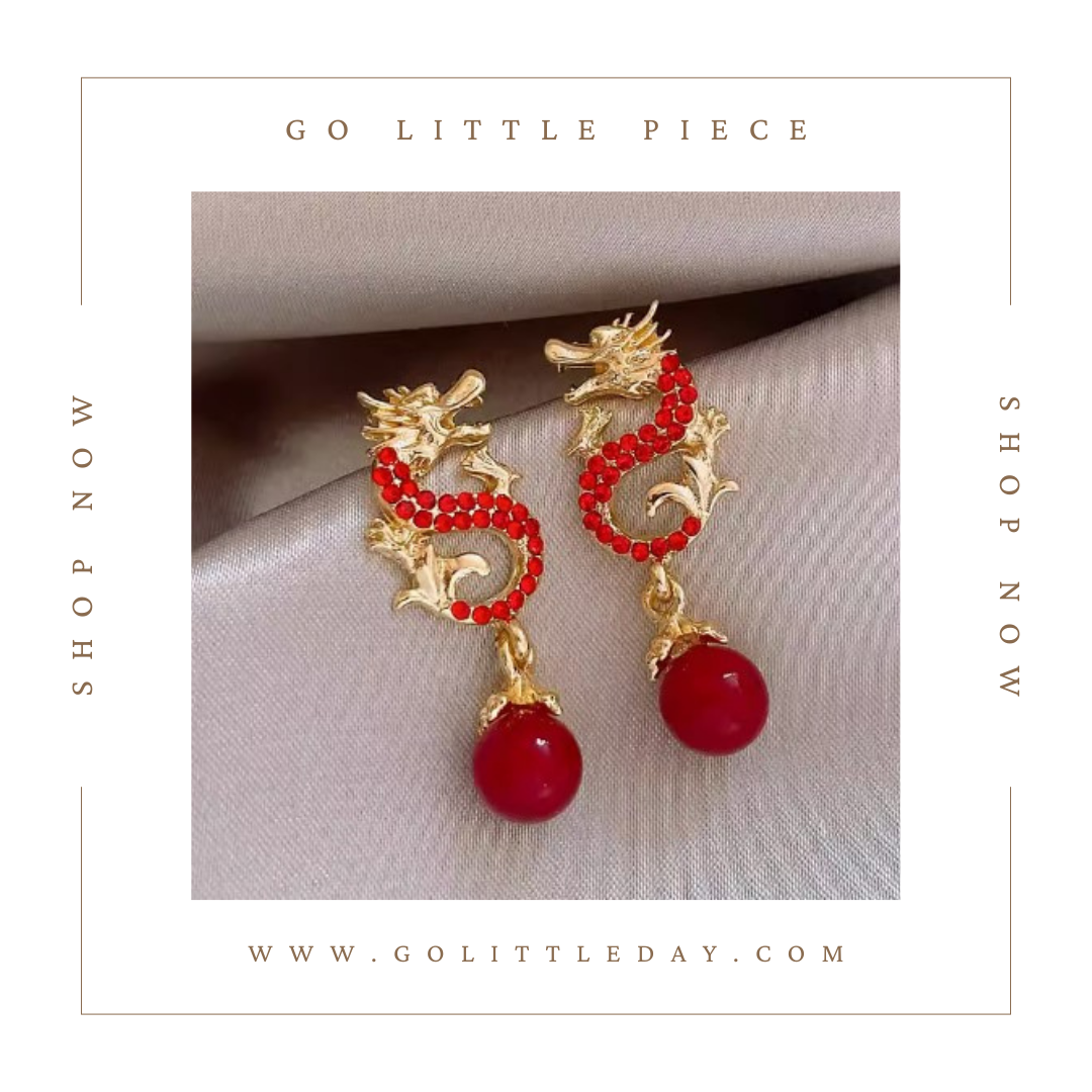Go Little Piece 韓國 红色龍年 高級感氣質 耳環 (逢星期日截單後14-21個工作天發貨) - 117