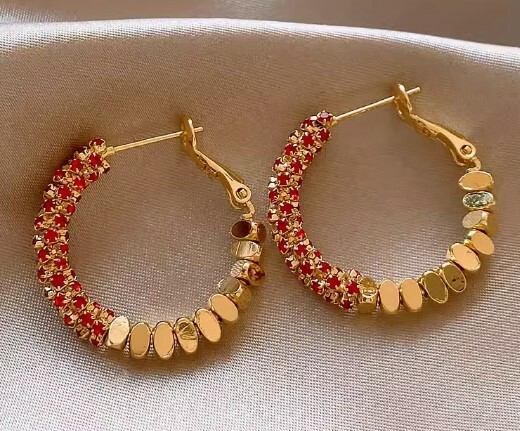 Go Little Piece 韓國 红色碎銀子 圈圈耳環 (逢星期日截單後14-21個工作天發貨) - 118