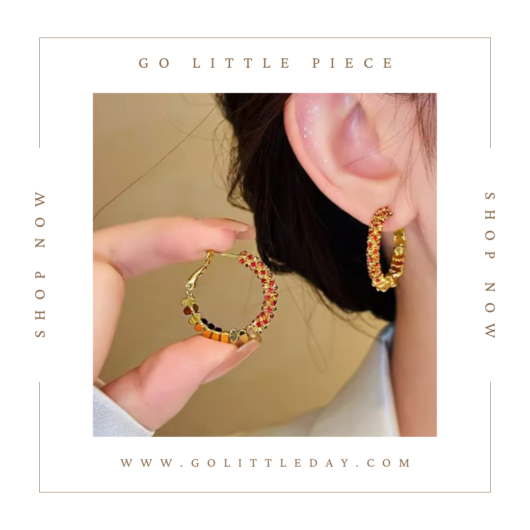 Go Little Piece 韓國 红色碎銀子 圈圈耳環 (逢星期日截單後14-21個工作天發貨) - 118