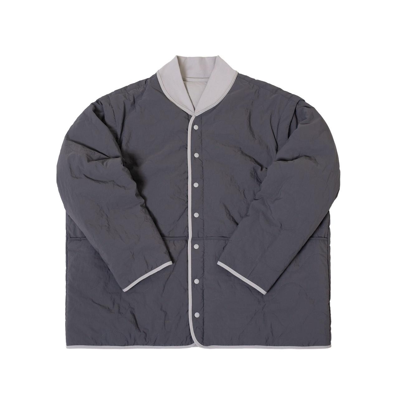 ANST 四穿棒球領衍縫鋪棉外套(雙面可穿) 黑色/白灰色 AN.33