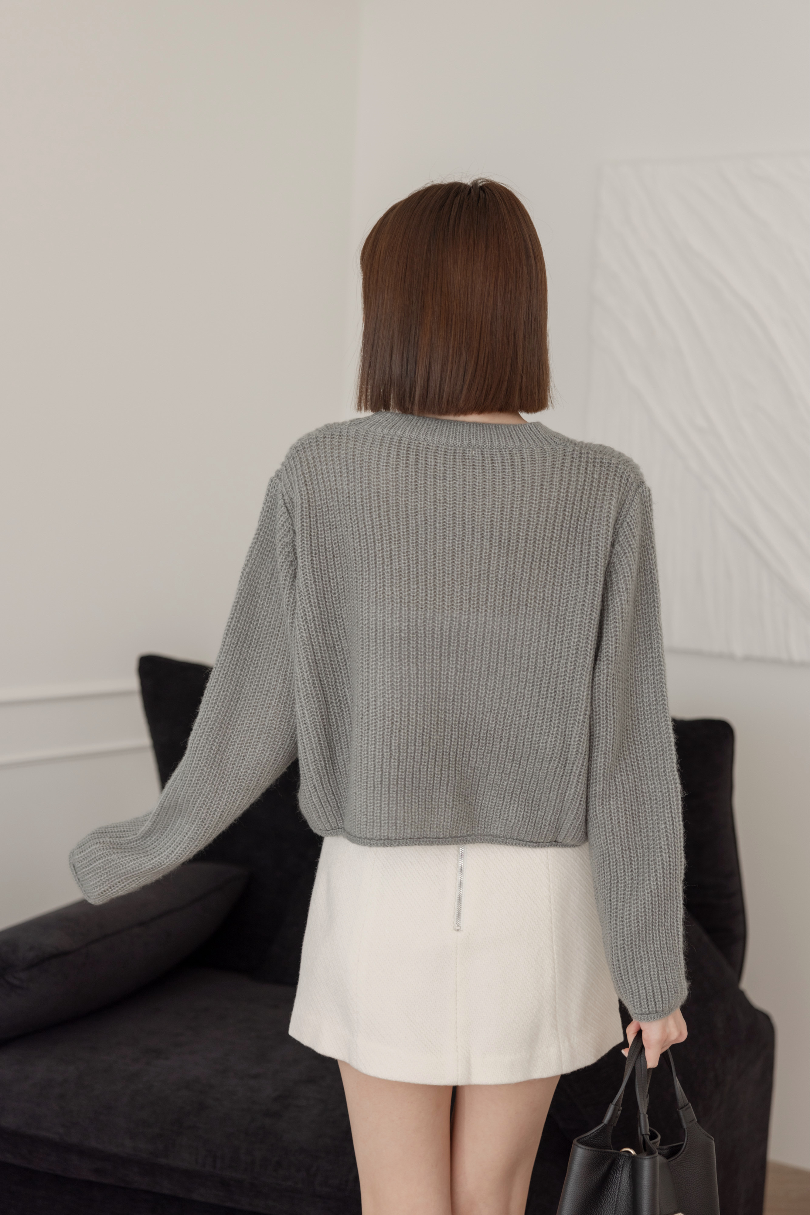 馬海毛炭灰短針織