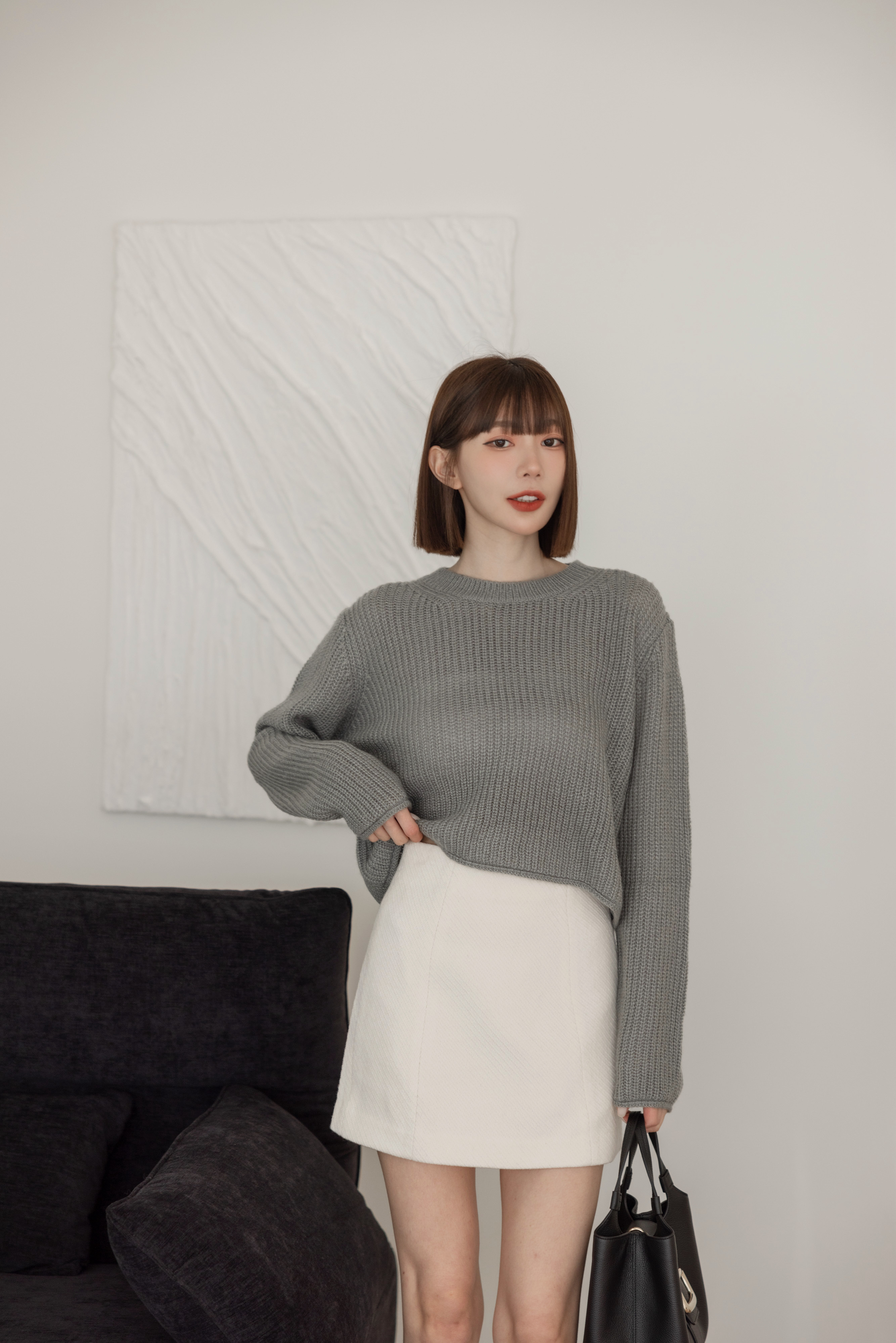 馬海毛炭灰短針織