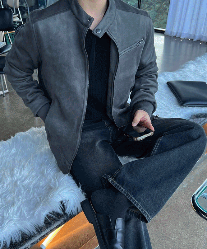 MIR立領絨面賽車夾克