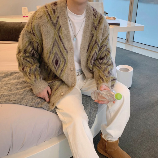 Indie馬海毛寬鬆開衫