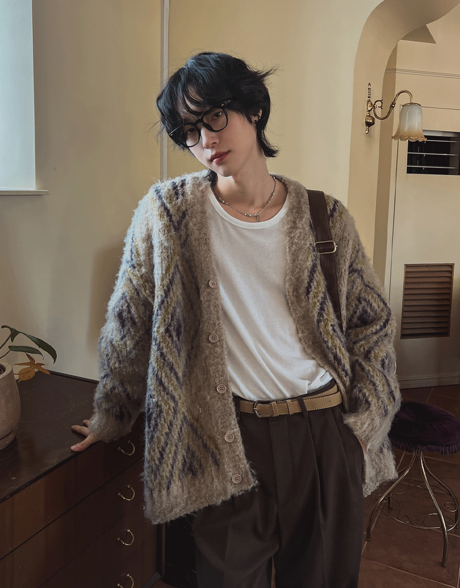 Indie馬海毛寬鬆開衫