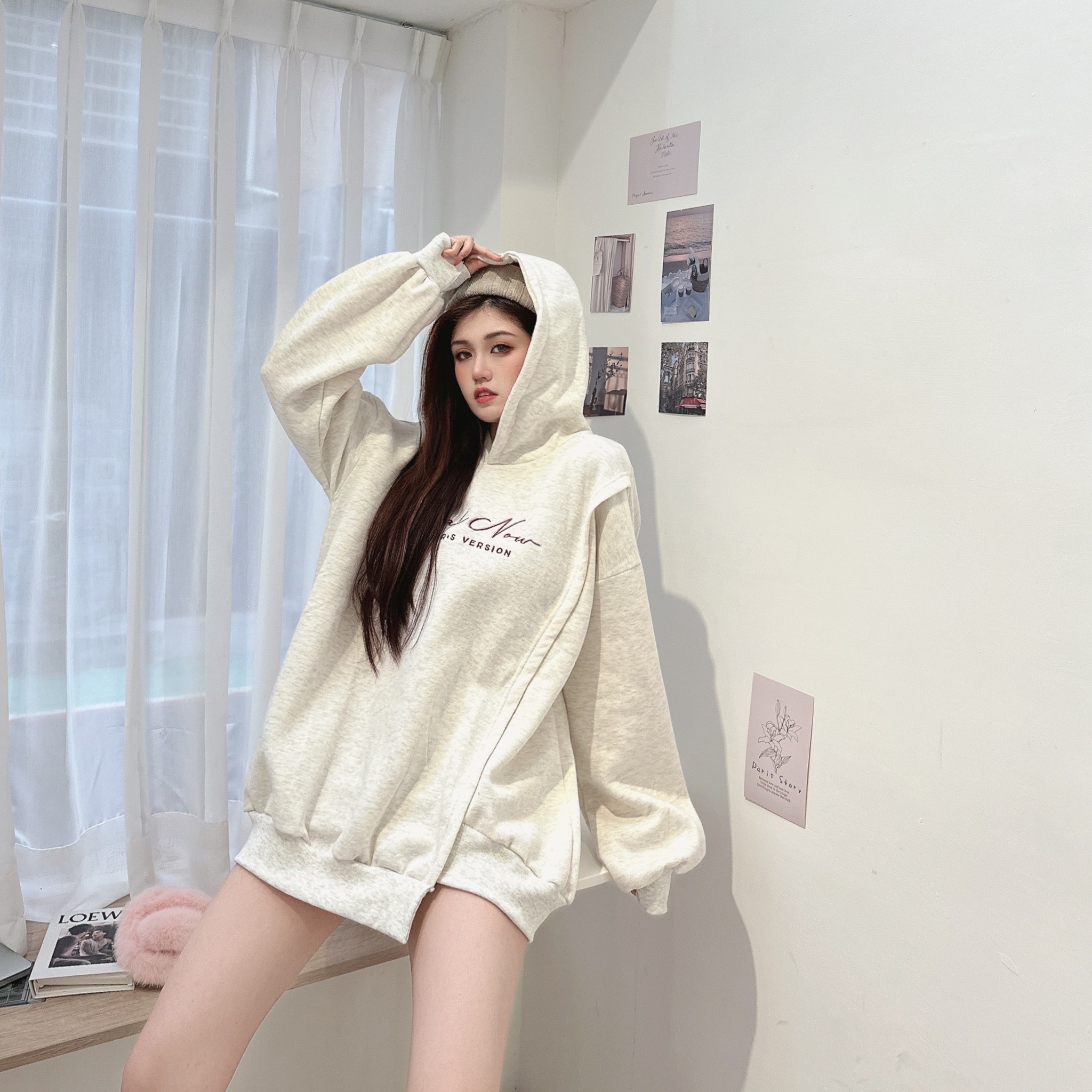 草寫字母刷毛帽T/三色