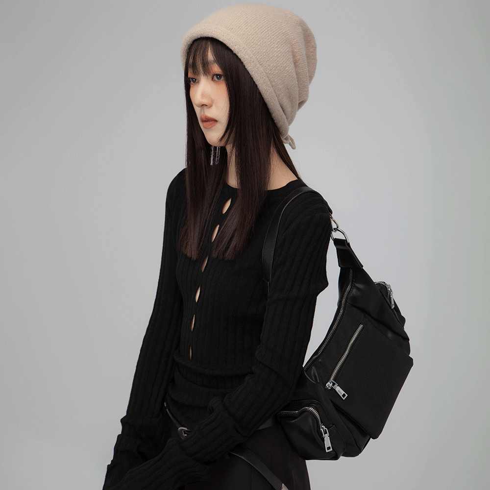 皮革拉鍊單肩包