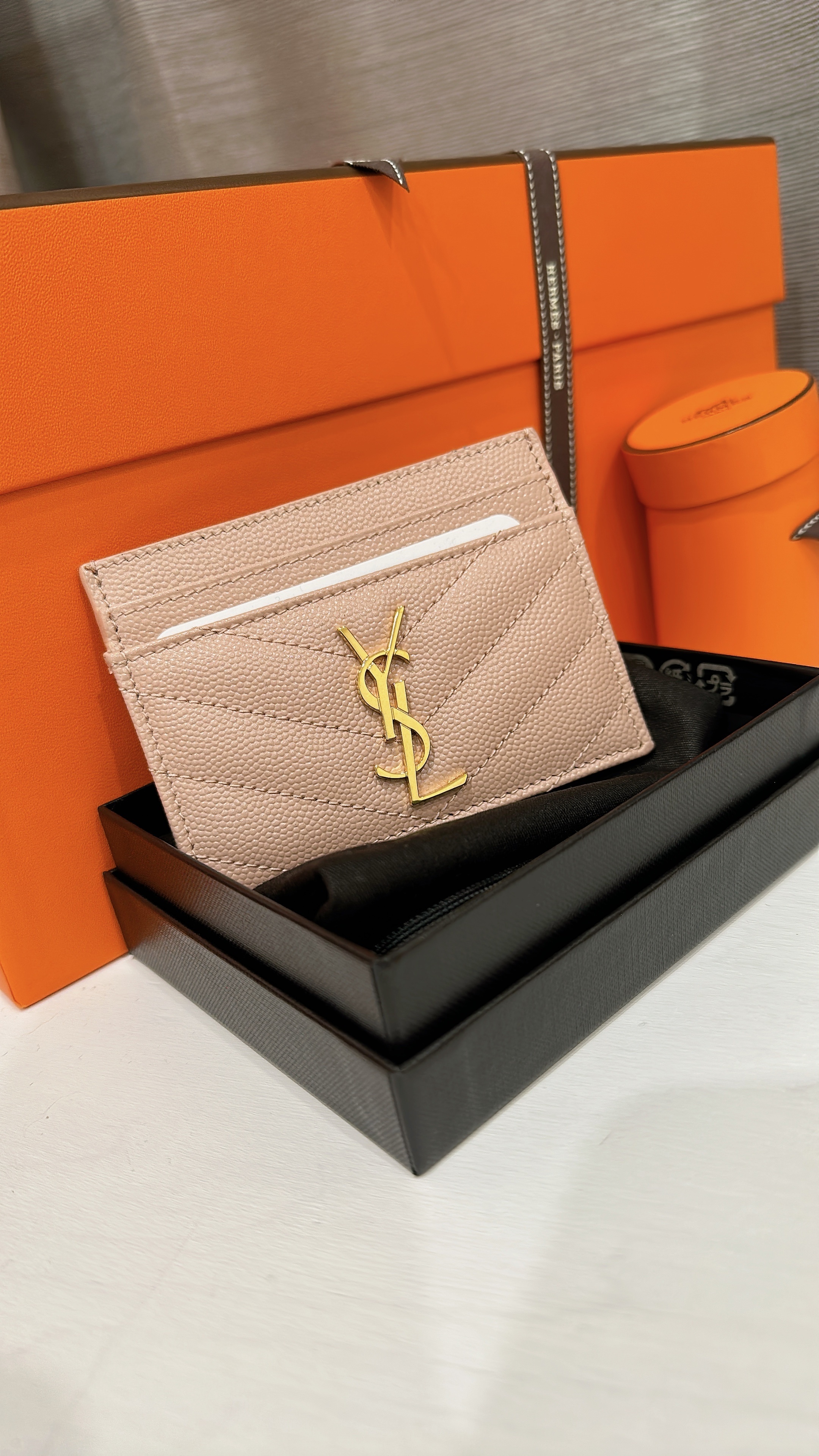 YSL slim card case pink gold