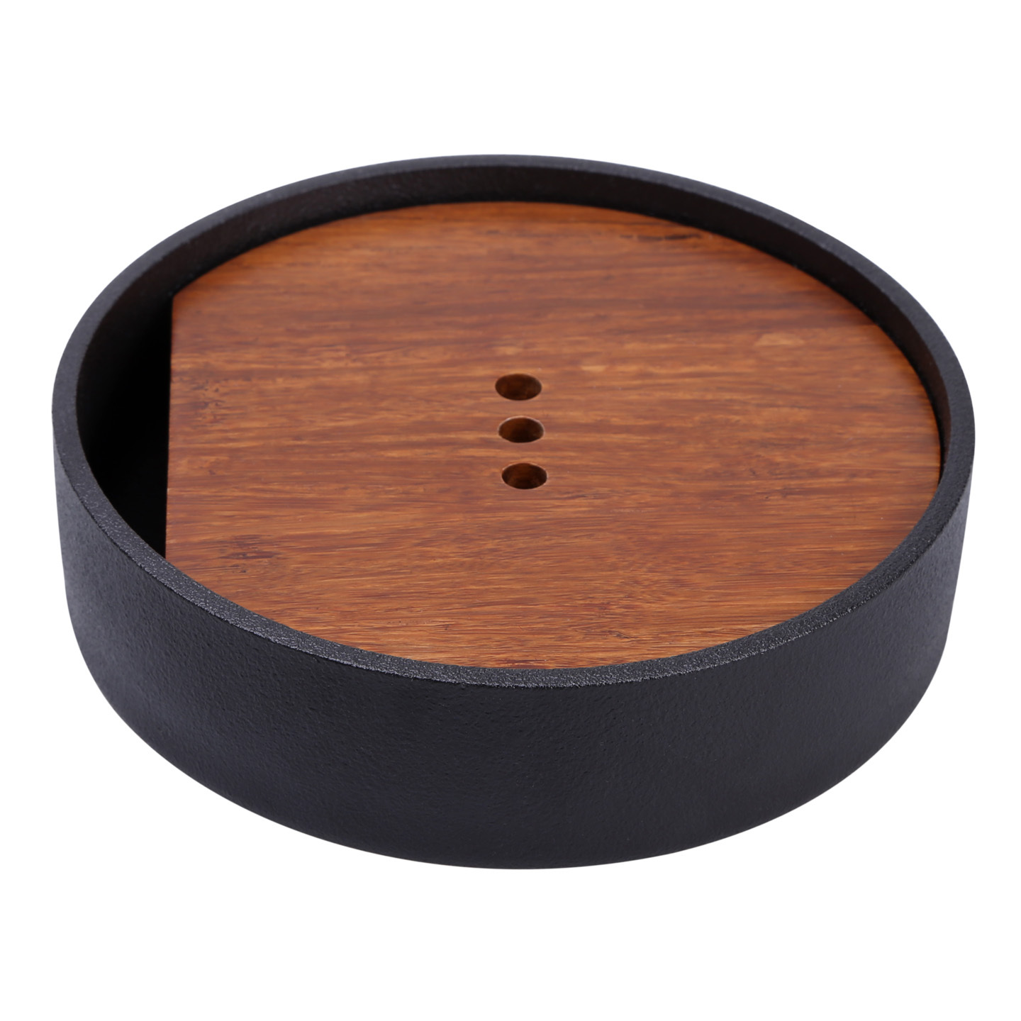 築月水承-砂陶黑(Φ15.3 x 4.5 cm)｜茶席專用乾泡盤