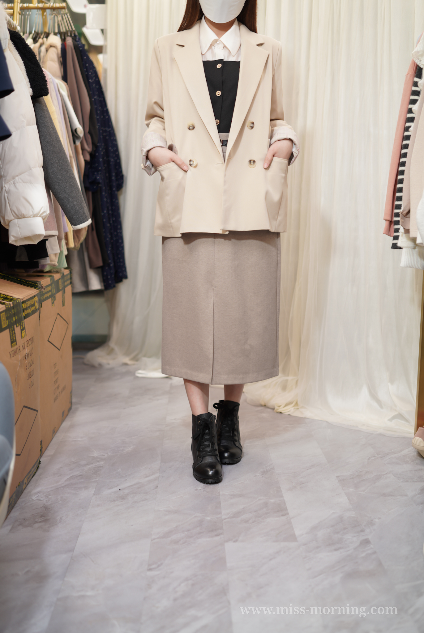 顯瘦後反格仔袖西裝褸(13694)