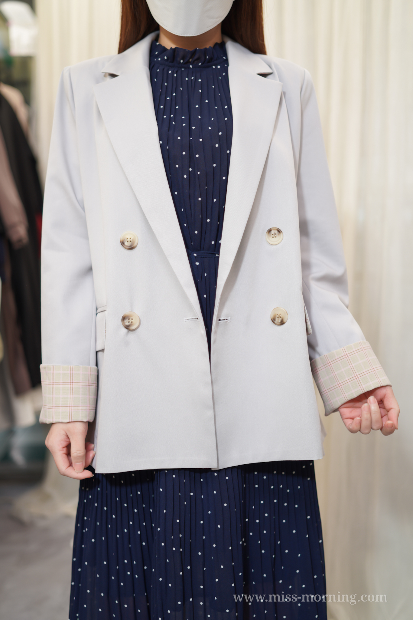 顯瘦後反格仔袖西裝褸(13694)