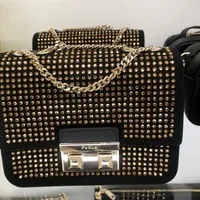 [S] FURLA BQJ3LND-BX1426 BELLA STUDDED SHOULDER BAG,NERO, 8050597217833 (SF257)