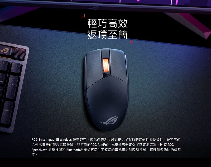 【送鼠墊】米特3C數位–ASUS 華碩 ROG Strix Impact III Wireless 無線光學滑鼠/90MP03D0-BMUA00