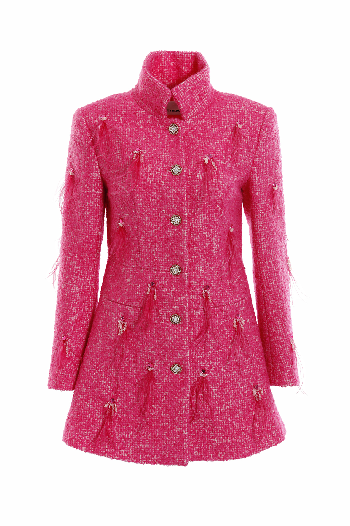 BC15135D1桃紅小香毛呢流蘇外套