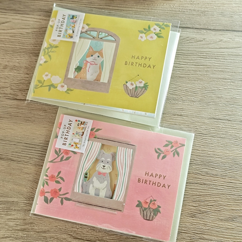 日本Greeting Life．POP-UP 立體生日卡 貓咪/狗狗