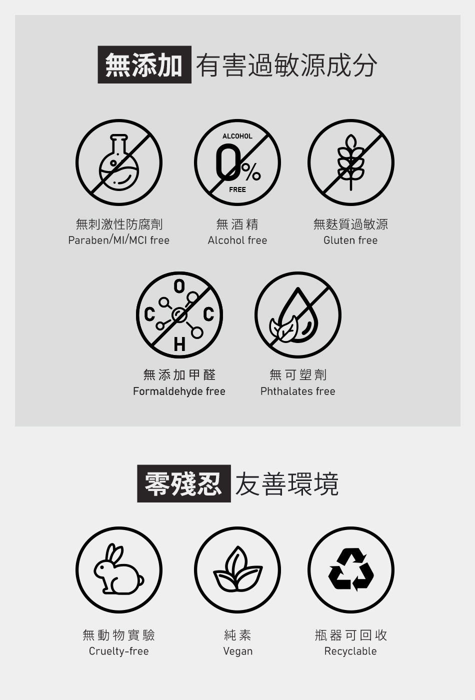 全系列無添加有毒致敏成份，無動物實驗環境友善