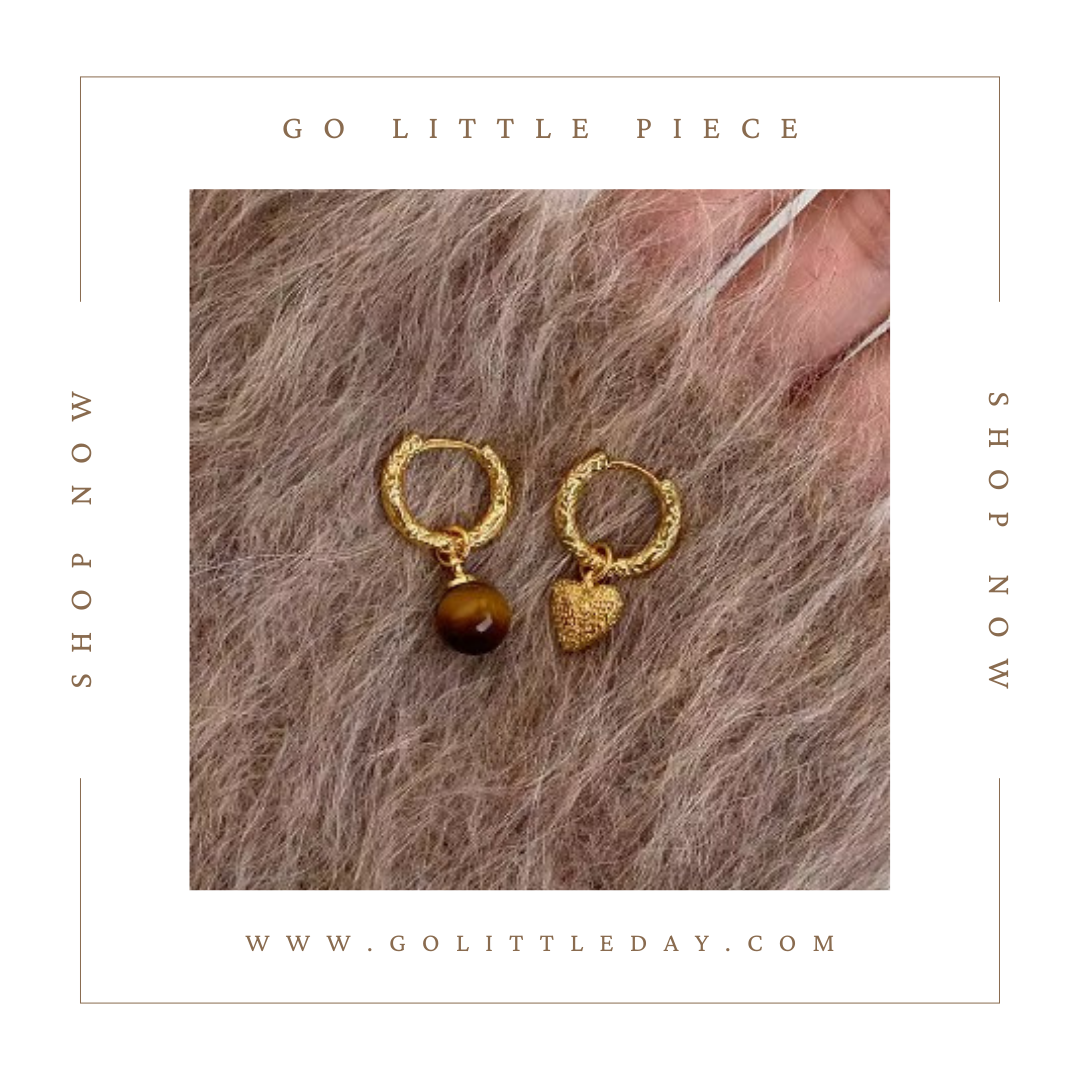 Go Little Piece 韓國 虎眼石愛心 不對稱 耳環 (逢星期日截單後14-21個工作天發貨) - 123