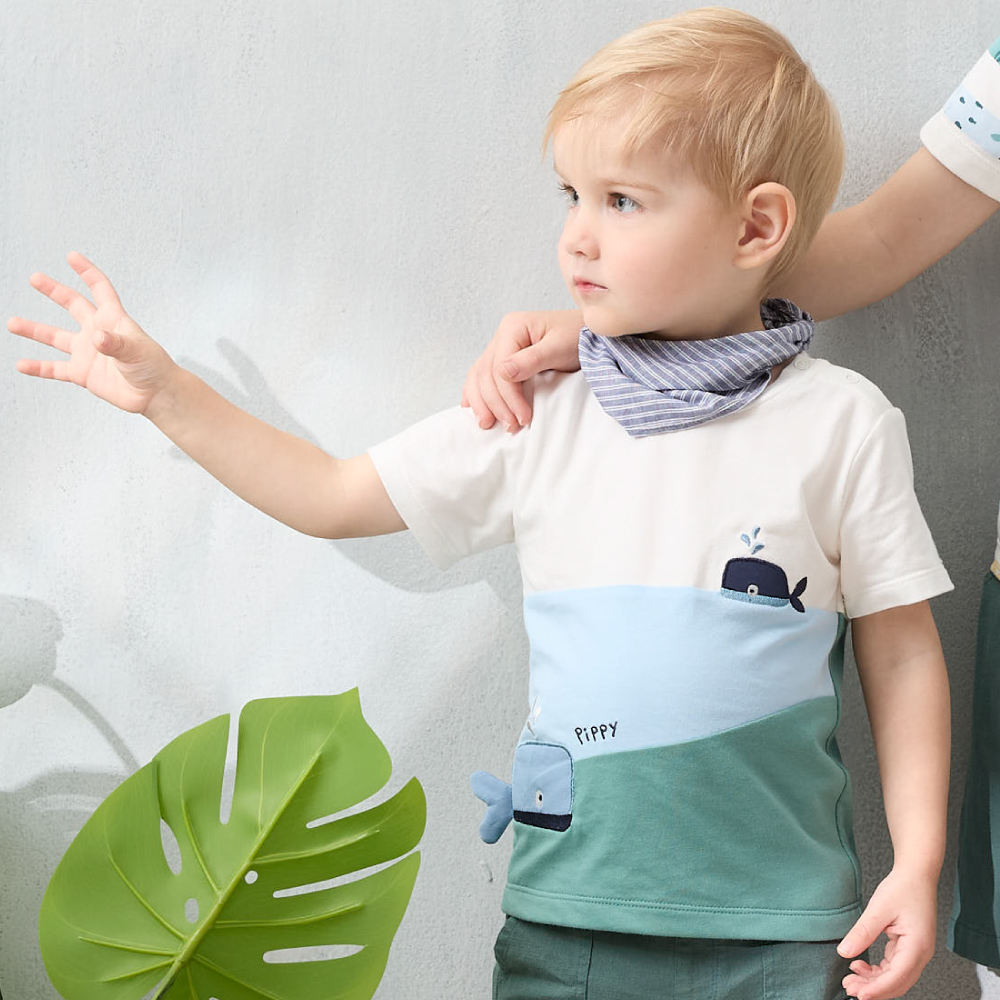 PIPPY悠游小鯨魚棉質圓領上衣 綠