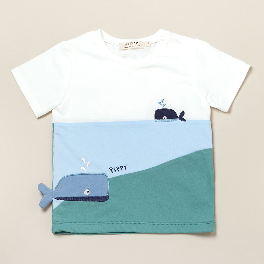 PIPPY悠游小鯨魚棉質圓領上衣 綠
