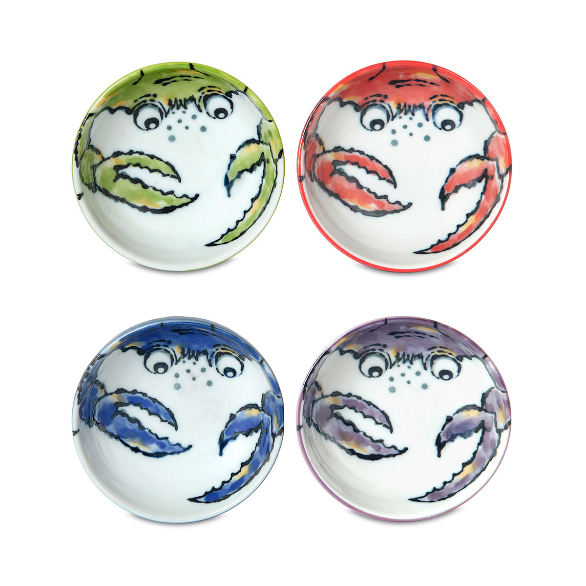 日本 美濃焼 螃蟹多色 4件 D9.5cm瓷器碟套裝 -682768