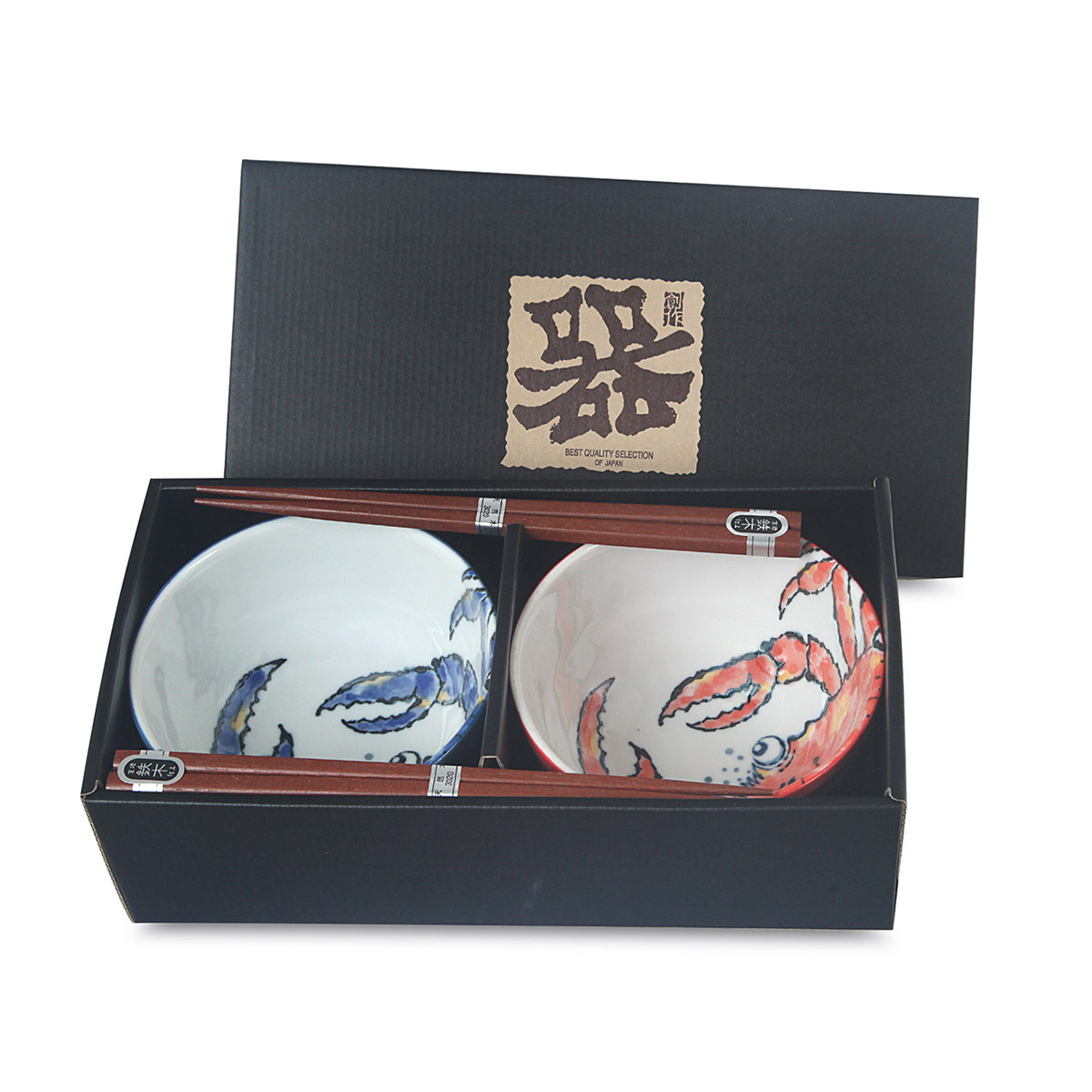 日本 美濃焼 螃蟹 2件 D13.5cm瓷器碗連2對木筷子套裝 -682751