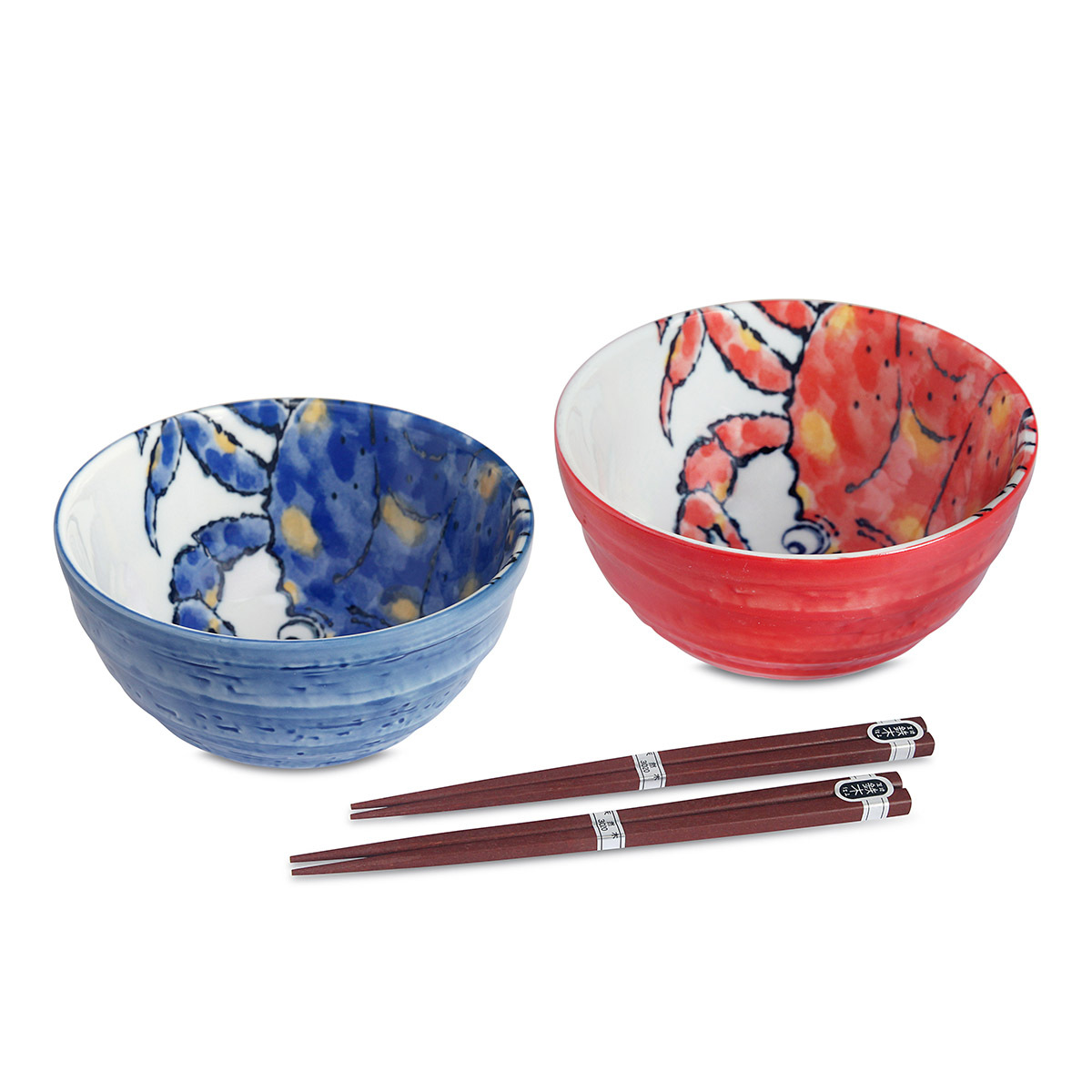 日本 美濃焼 螃蟹 2件 D13.5cm瓷器碗連2對木筷子套裝 -682751