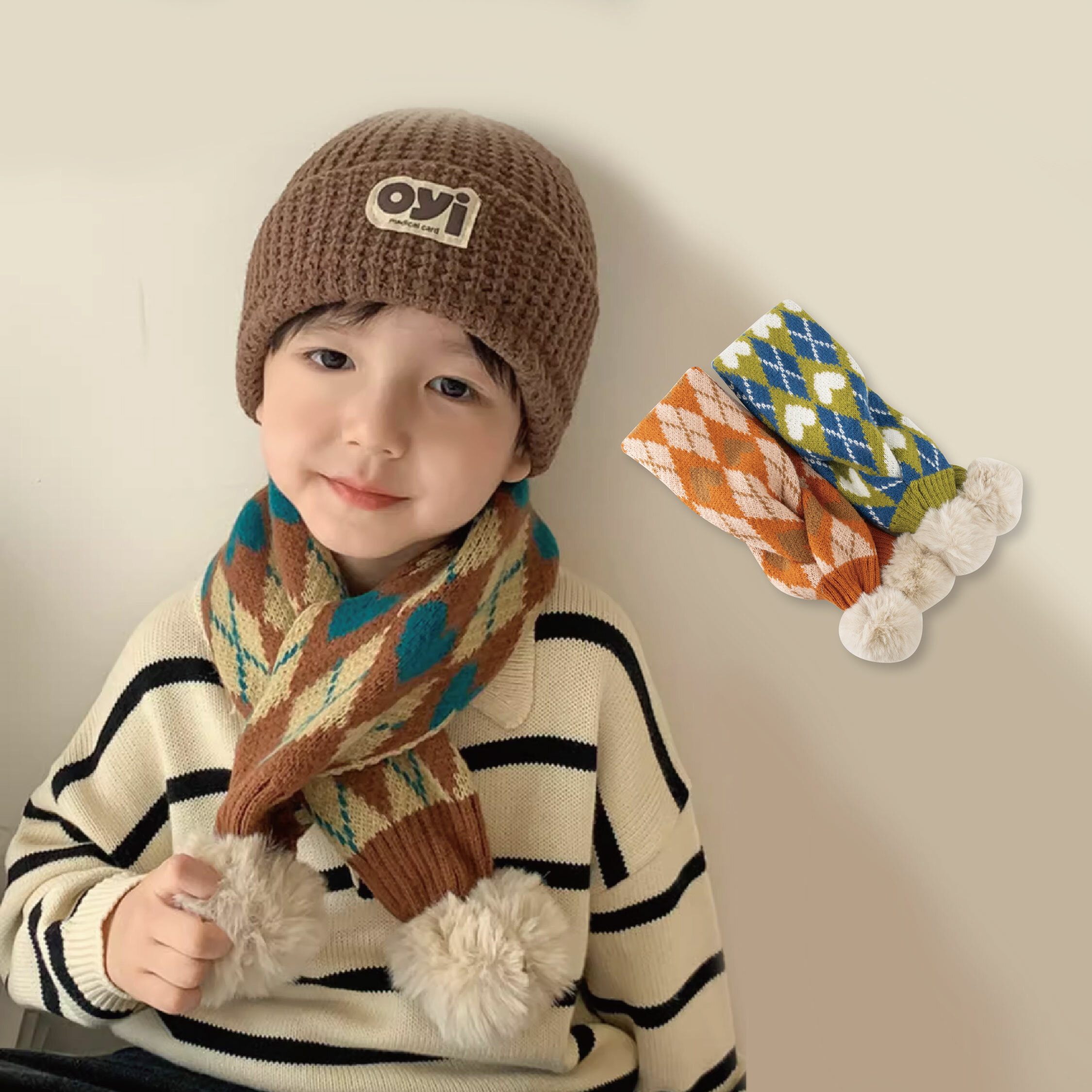 【JA3012】愛心格子保暖圍巾＊二色