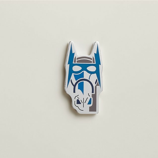 全新HERMES 駿馬面具胸針 (銀色x藍色) MEN BROOCH (silver x blue) #BRAND NEW #香榭站正品