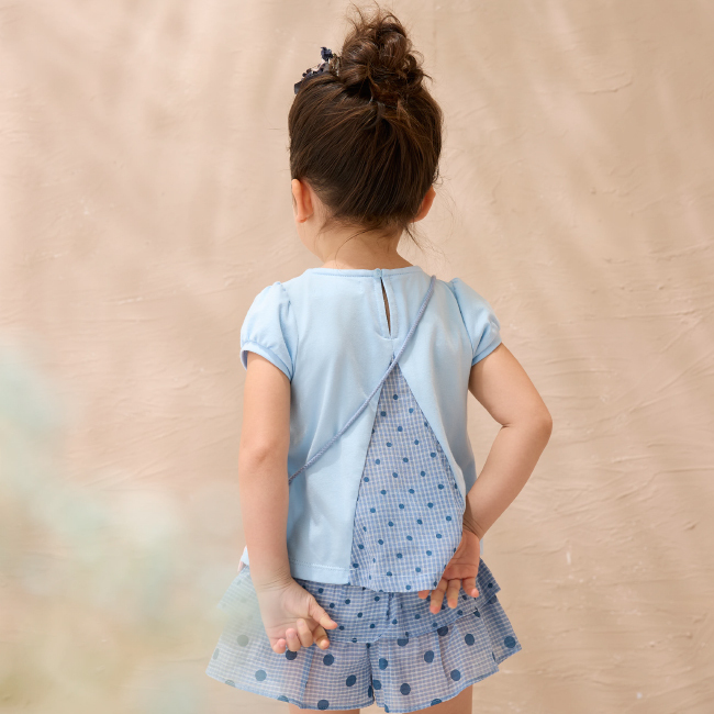 PIPPY可愛小魚兒花瓣領澎袖棉質上衣 水