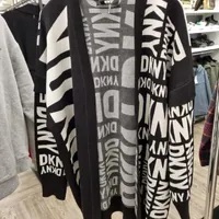 [S] DKNY LOGO LETTERING CARDIGAN,BLACK/IVORY, P3MXDJ94-BLK/IVORY (SD723)
