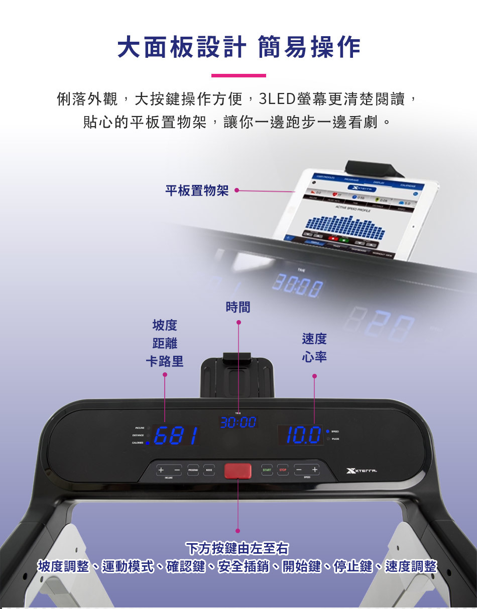 大面板設計｜XTERRA i-Power+ 跑步機