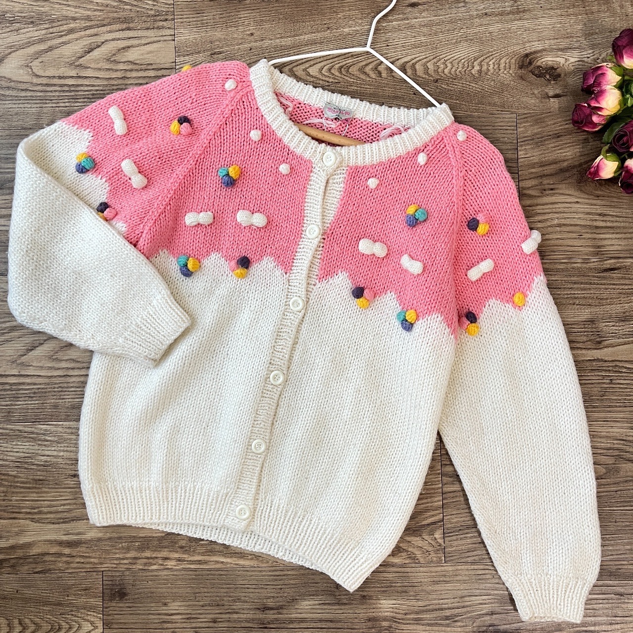 糖果色立體毛球毛衣外套