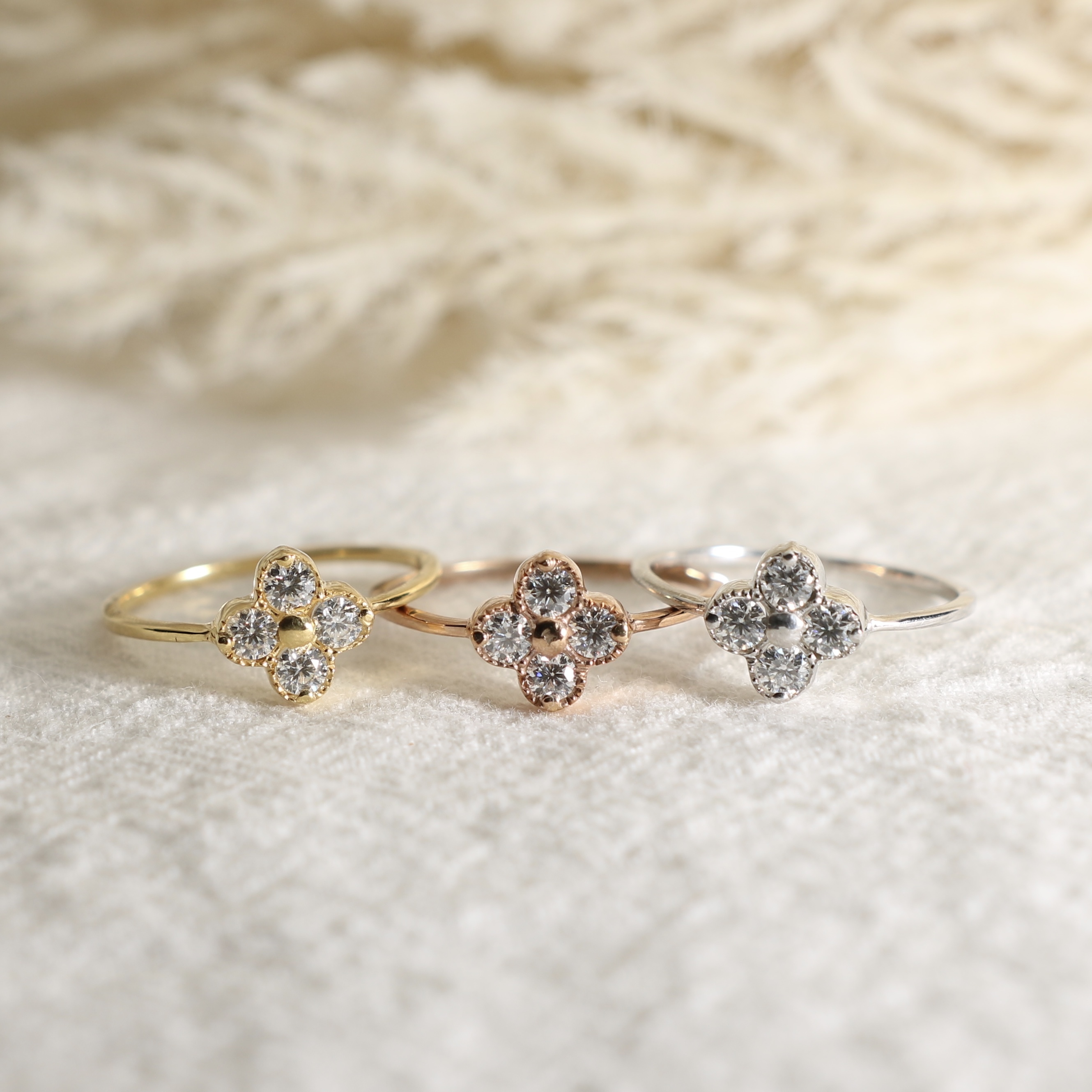 日本天然半貴石-Clover Ring-Moissanite莫桑石