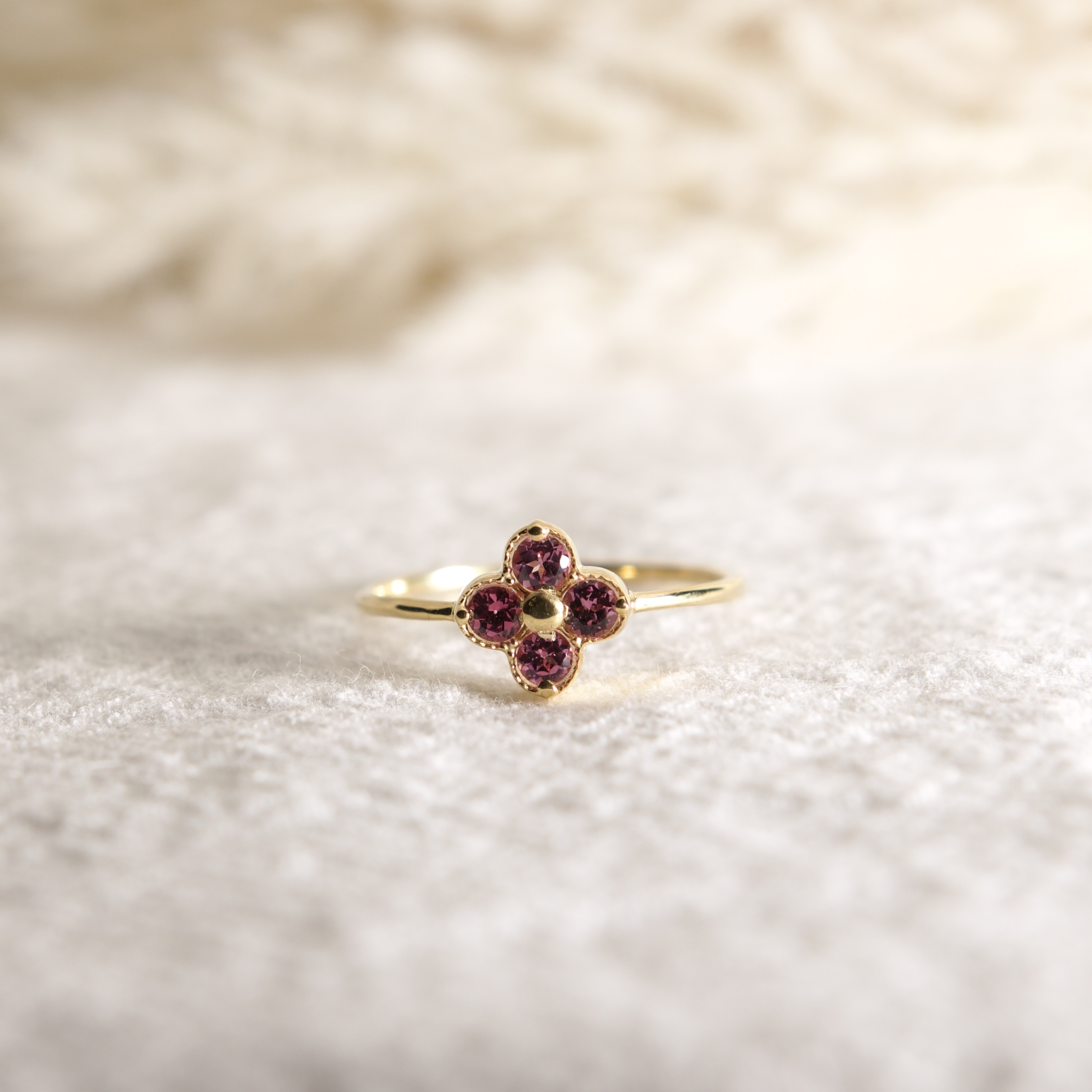 日本天然半貴石-四葉草戒指-粉紅碧璽 Pink Tourmaline