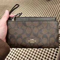 [S] COACH C5576 SIGNATURE PVC DOUBLE ZIP WALLET,IM/BROWN/BLACK, 195031298103 (SCO617)