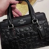 [S] COACH CM050 SIGNATURE LEATHER MINI DARCIE CY ,SV/BK/BL BK BADLANDS FLR, 196395102396 (SCO625)