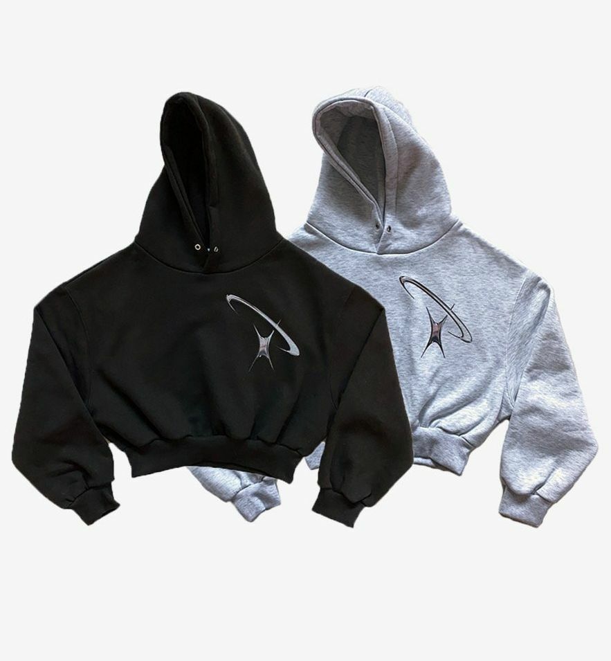 圖案短身連帽衛衣-女裝(薄抓毛底) VOLT-036T