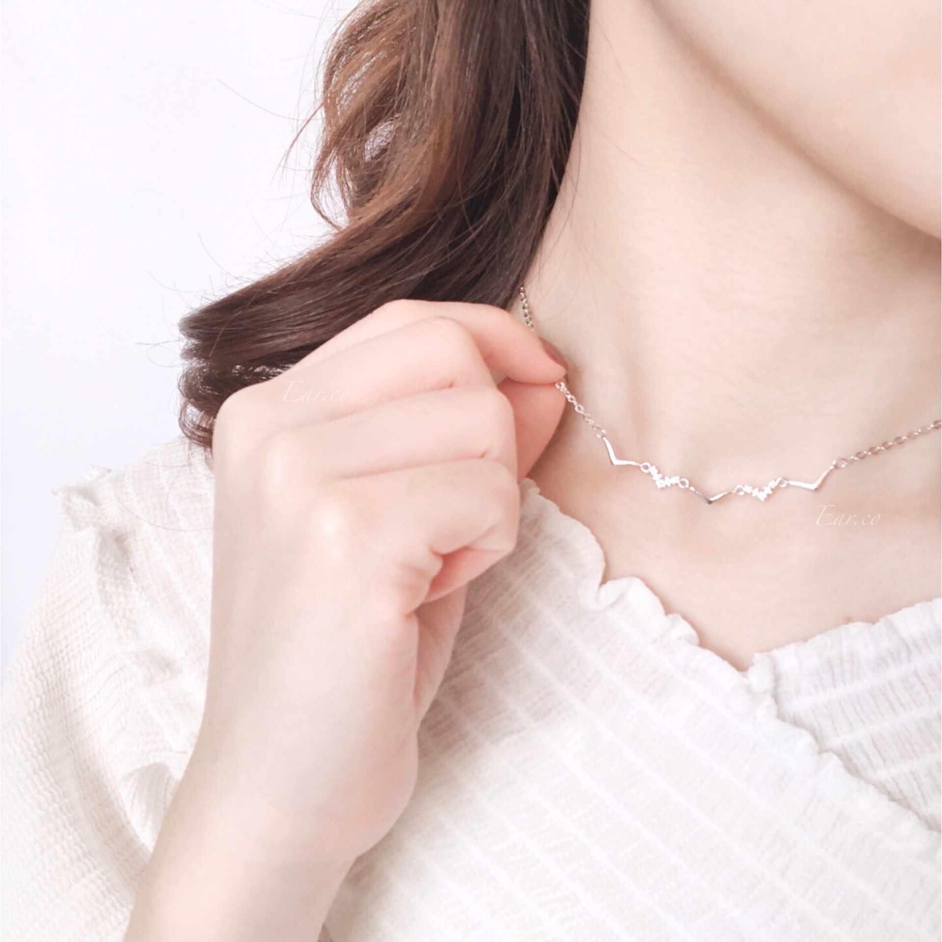 韓國閃石分支波浪鎖骨純銀頸鏈 #A008
