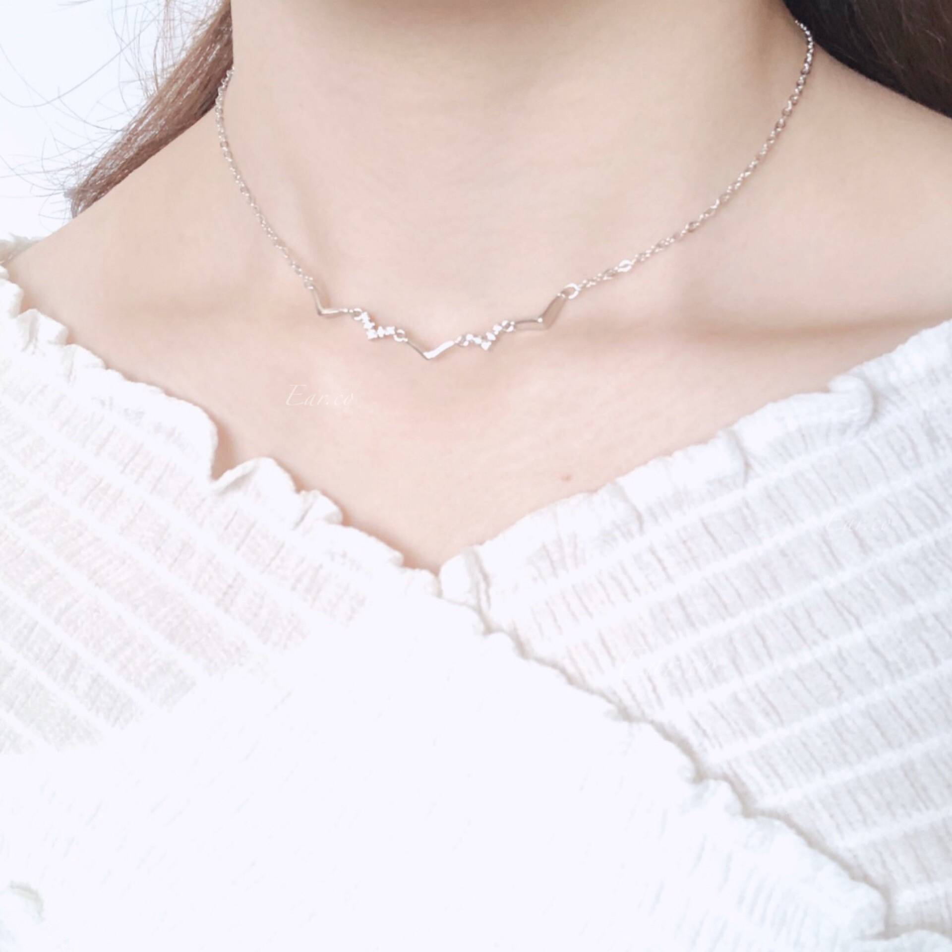 韓國閃石分支波浪鎖骨純銀頸鏈 #A008